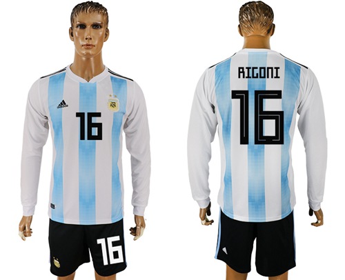 Argentina #16 Rigoni Home Long Sleeves Soccer Country Jersey - Click Image to Close